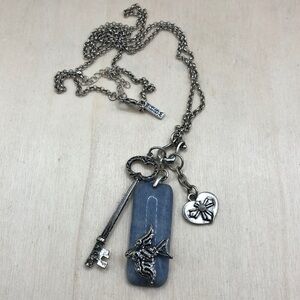 WHBM Blue Aventurine Bird Key Heart Charm Necklace Pendant.